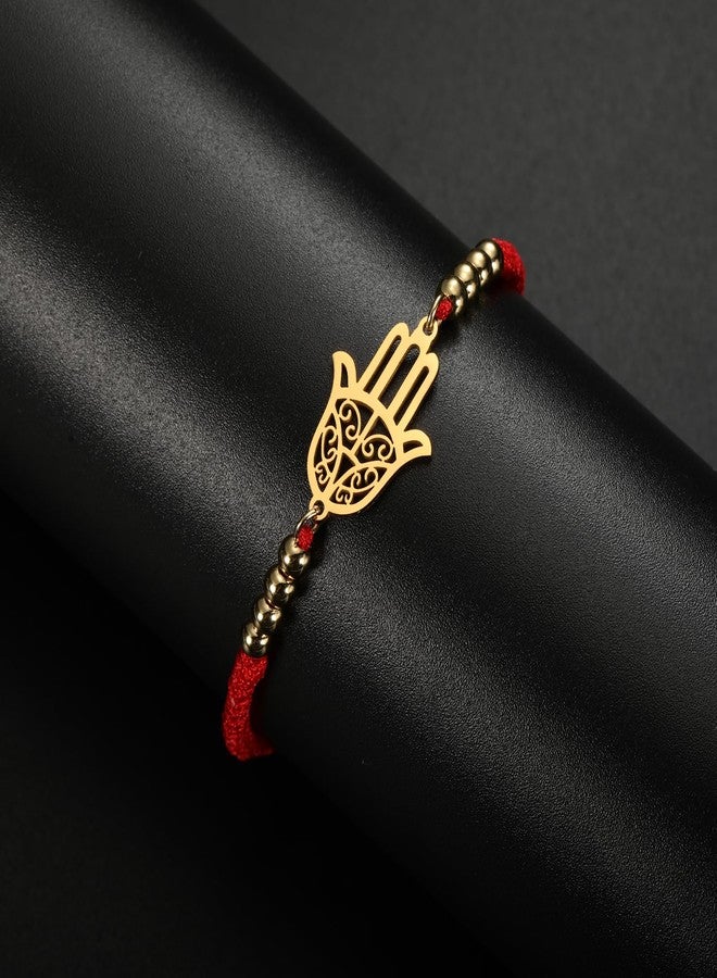 UNIFT Hand of Fatima Bracelet for Women Men Stainless Steel Hamsa Fatima Hand With a Bead Colorful Weave Adjustable Bracelet Talisman Jewelry (gold-R) - Image 5